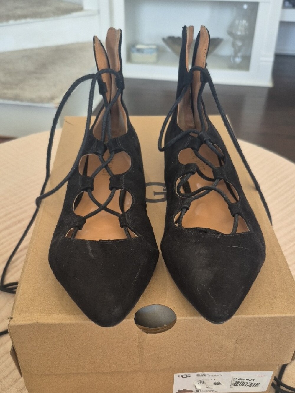 Nine West Black Lace-Up Suede Ballet Flat - Picture 2 of 6